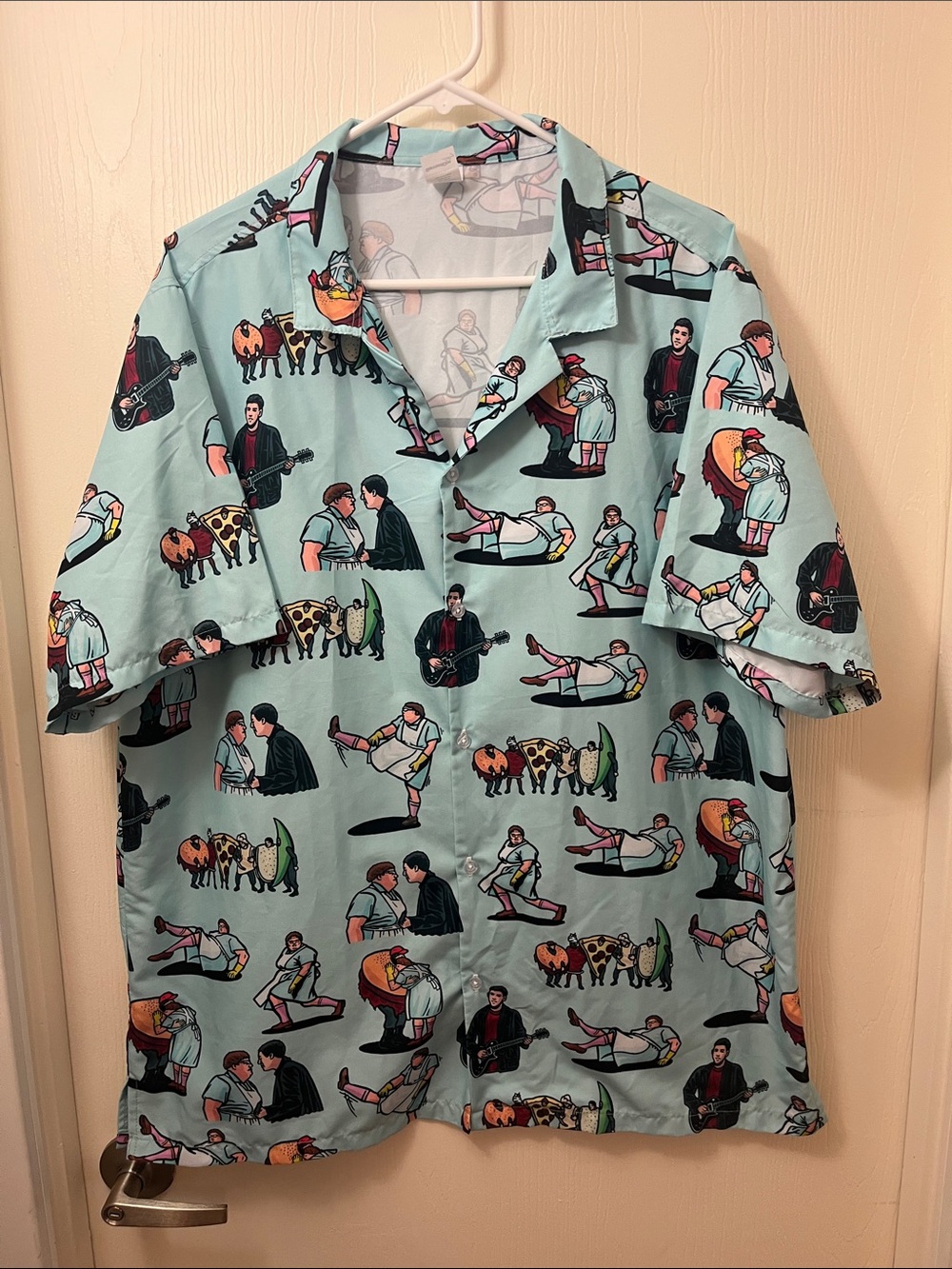 Adam Sandler Lunch Lady Land/ SNL Blue Graphic Short Sleeve Shirt